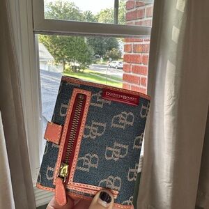 Dooney & Bourke Dignature Denim and Coral Wallet